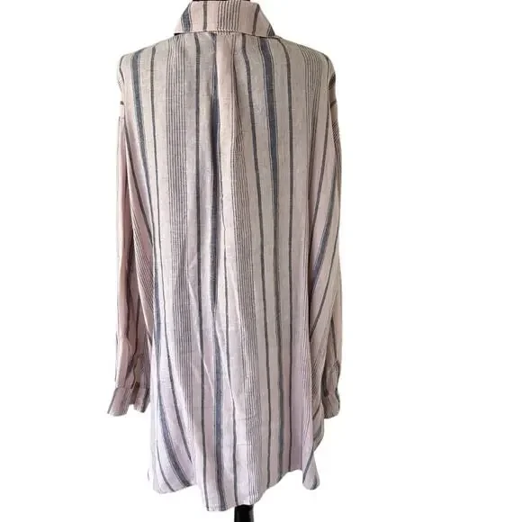 Free People - Ruffle Front Shirt - Extra Large (pink/denim stripe color) - Picture 8 of 15